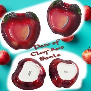2 Clay Art Shiny Apple Bowls You get Pair Beautiful Realistic & Shiny EXC COND